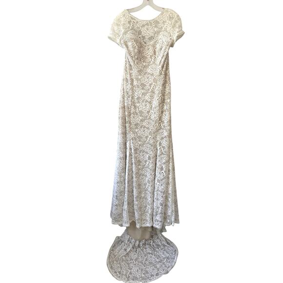 Melissa Sweet Ivory Champagne Short Sleeve Lace Train Wedding Dress Plus Sz 22W - Picture 9 of 12